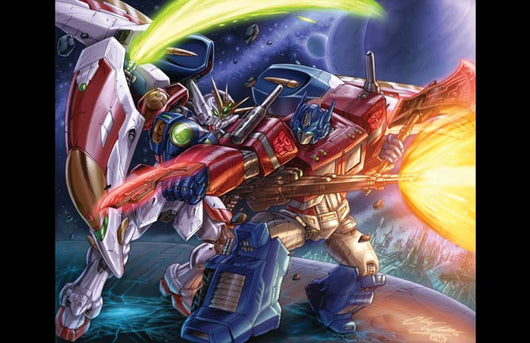 Gundam Wing Zero Vs. Optimus Prime Print - 11x17